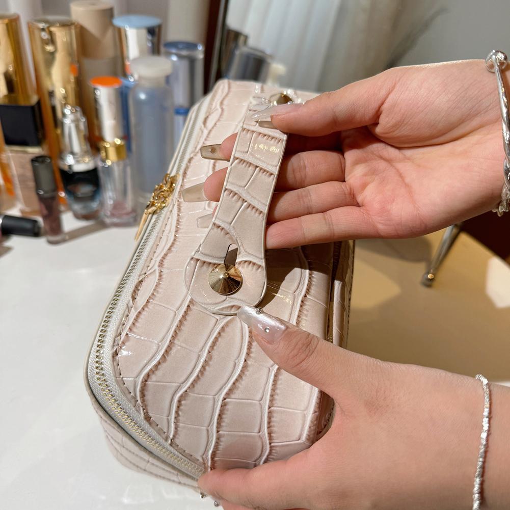 PU Leather Makeup Bag Simple Cosmetic Bag Multi-Compartment Travel Toiletry Bag Makeup Organizer Bag Women Cosmetics Handbag