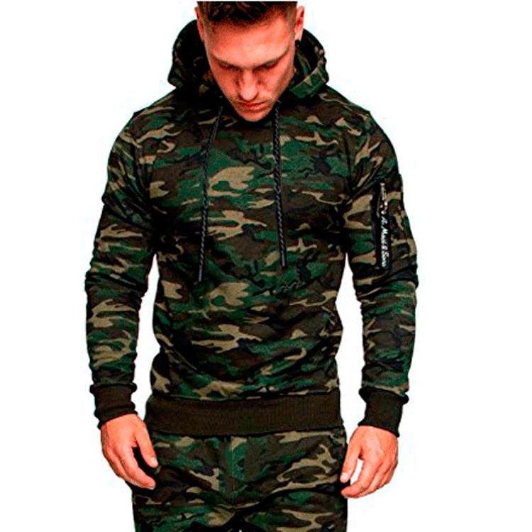 Nowa męska sportowa i rekreacyjna bluza typu pulower w kamuflażu, kamuflażowy top sublimowany