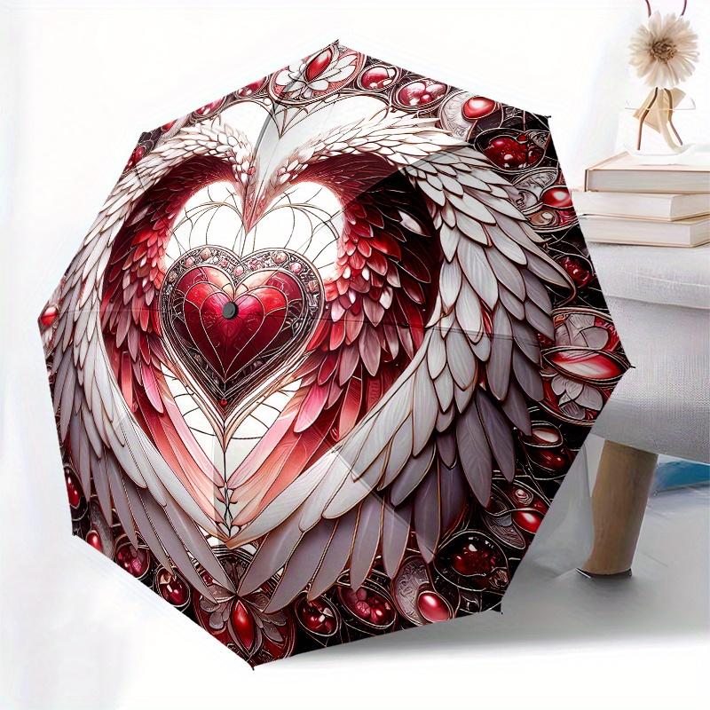 Stained Heart with Wings Wall Art DecorUmbrella, Portable 3-Fold Compact Umbrella for Men & Women Gift