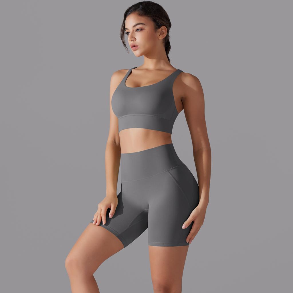 Auroth Women Back Cross Yoga Set Gym Running Outfit High Waist Workout Shorts Beauty Back Vest Sportswear