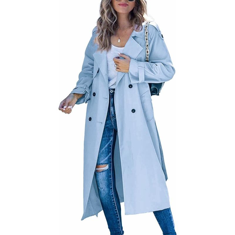 Damen Mode Einfach Zweireihig Trenchcoat Vintage Reverskragen Lange Ärmel Weiblich Schick Dame Outfits