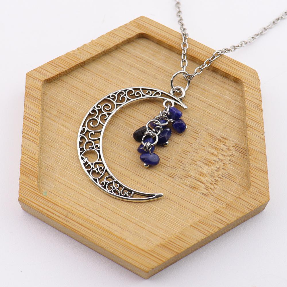 Handmade Crochet Moon Crystal Tassel Grape Cluster Natural Stone Necklace