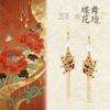 Ancient Gold Sterling Silver Earrings with Imitation Hetian Jade & Colorful Butterfly Tassels