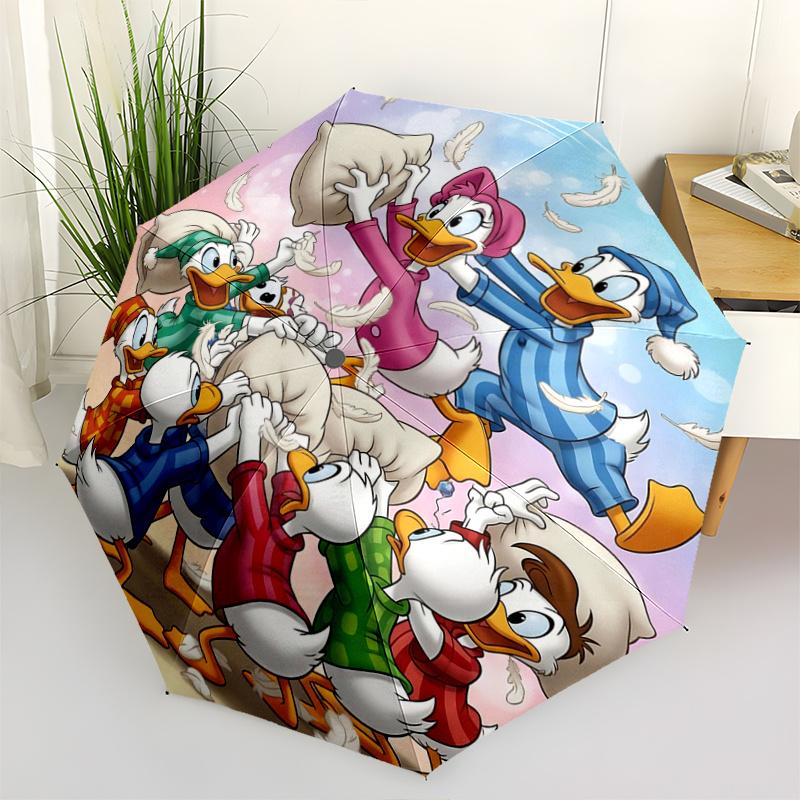 

1pc Scrooge McDuck and Family s Pillow Fight Adventure Pattern Automatic 3-Fold Umbrella, 8 Iron Frames, High-Value Folding Umbrella, Suitab