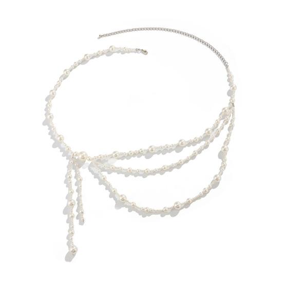 French Style Waist Chain for Women Multi-Layered Design Faux Pearls Belt Chain with Tassel