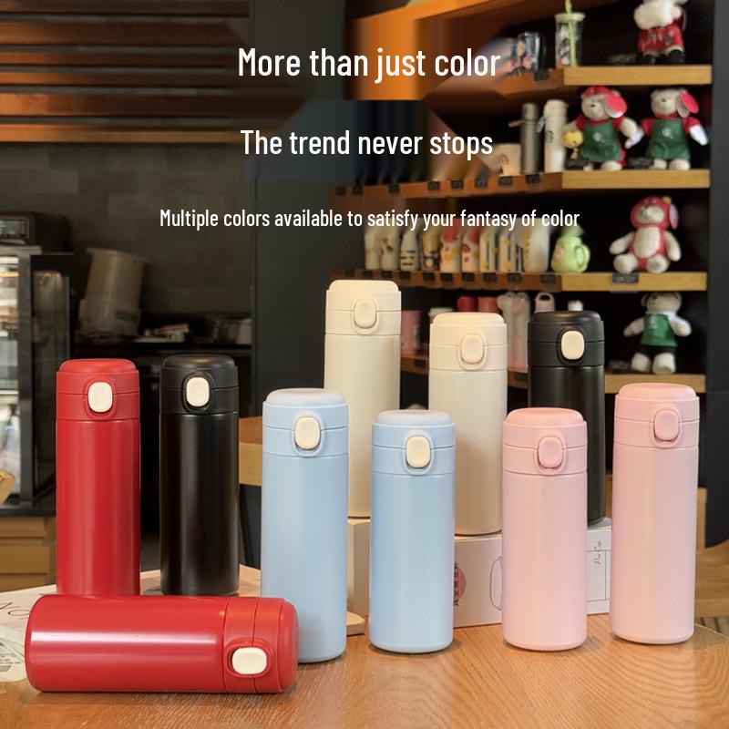 Cute Stainless Steel Vacuum Thermos with Flip-top Lid and Mini Straw - Customizable Student Gift
