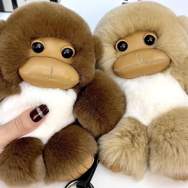 [Little Monkey] Real Rex Rabbit Hair Bag Pendant Car Keychain Cute School Bag Pendant