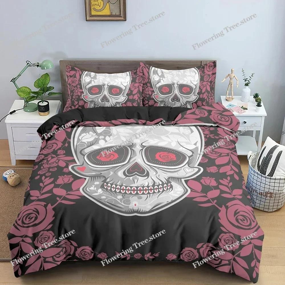 Hot Style Soft Bedding Set 3d Digital Skull Printing Duvet Cover Set with Zipper Single Twin Double Full Queen King