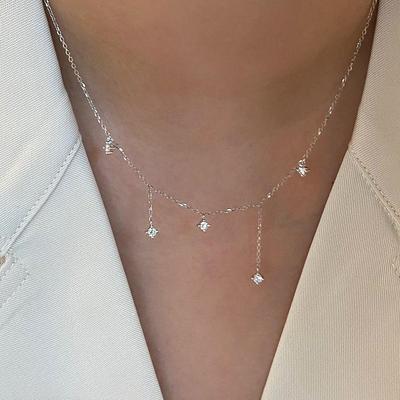 925 Sterling Silver Zircon Tassel Necklace with 18k Gold Plating – Star River Fresh Light Luxury Clavicle Chain, 2025 New Collection.