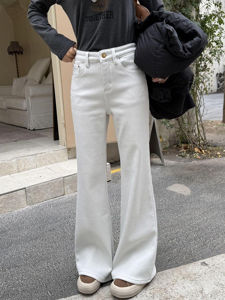 Jeans Évasés Taille Haute Edition Limitée Thé au Lait - Pantalon Velours Amincissant Push-Up Hanches Femme Automne/Hiver