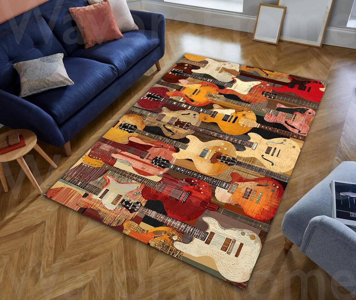 

Красочный ковер с музыкальными нотами, ковер с эффектом дыма и скрипичным ключом, декор для комнаты подростка, напольный коврик на черном фоне, ковер на музыкальную тематику 40X60cm