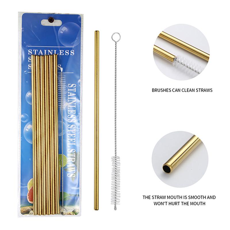 6Pcs Metal Reusable 304 Stainless Steel Straws Straight Bent Drinking Straw With Case Cleaning Brush Set Party Bar Accessory
