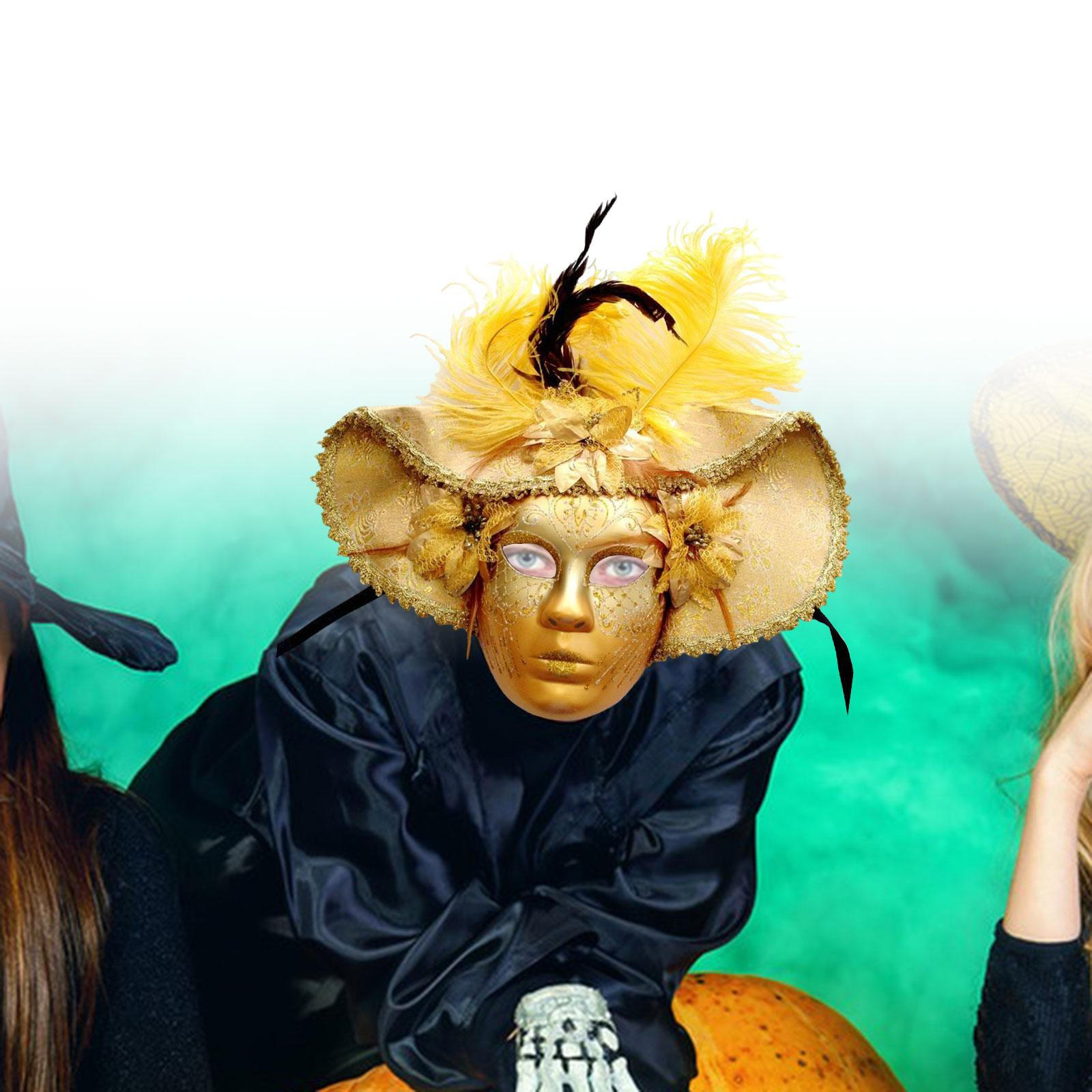 

Маскарадная маска, вечеринка на Хэллоуин в винтажном стиле, полное лицо, аксессуары для костюма на Хэллоуин, золотой