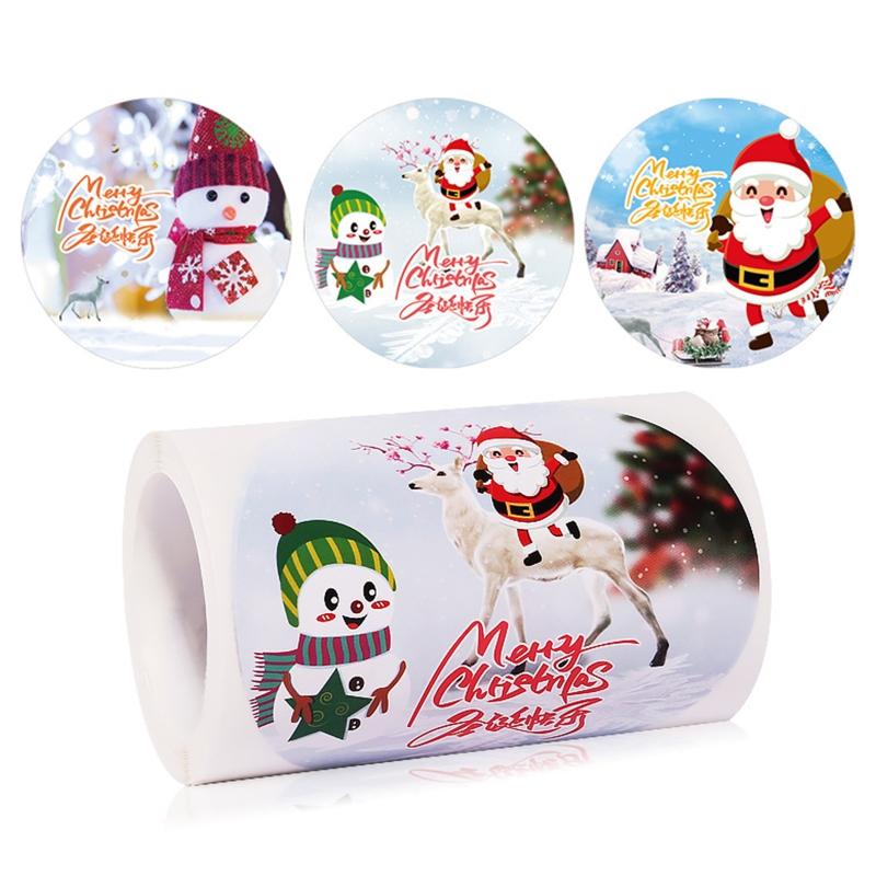 Christmas Stickers Label Round Christmas Tags- Self-Adhesive Merry Christmas Stickers Envelope Seals- Stickers for Card
