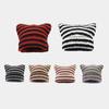 Japanese Devil Style Knit Cat Ear Beanie with Stripes Travel Ready Winter Warmth Hat