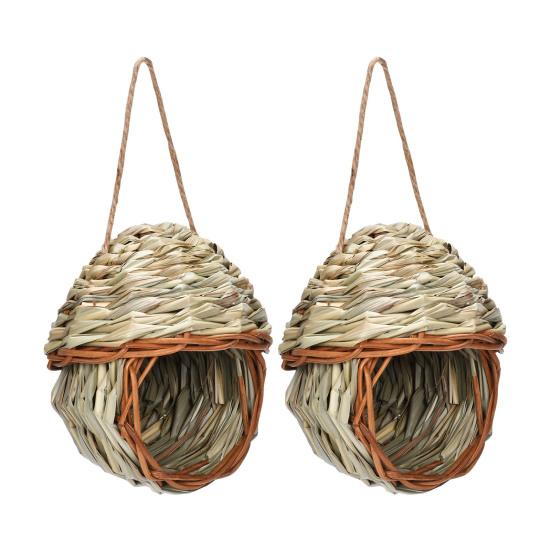 Handwoven Hanging Bird House Natural Reed Bird Hut Hanging Bird Nest House for Parrots Cockatiels Garden Yard Patio Terrace Indoor Decor