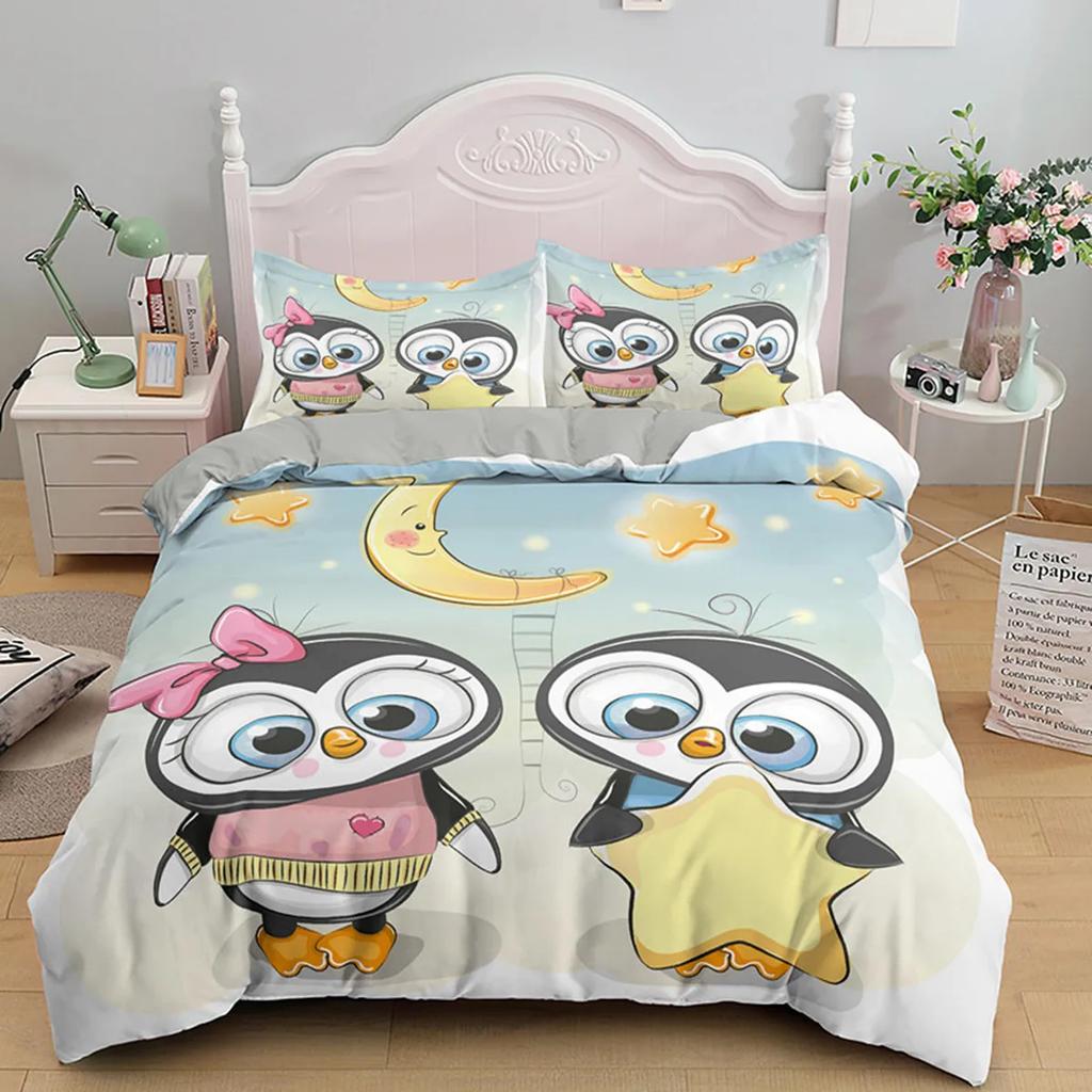 Cartoon Owl Duvet Cover Cute Night Animal For Kids Boys Girls Gifts Owl And Koala Tribal Feather Style Green Bedroom Decorations