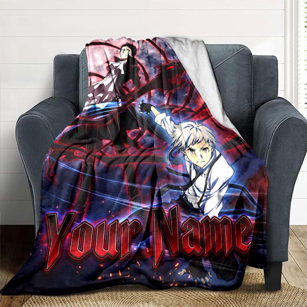1pc Bungo Stray Dogs Blanket with Custom Name, Gift, for Men and Women, Soft Blanket, Good for Sofa Bed Couch Travel, Lightweight Flannel Blanket