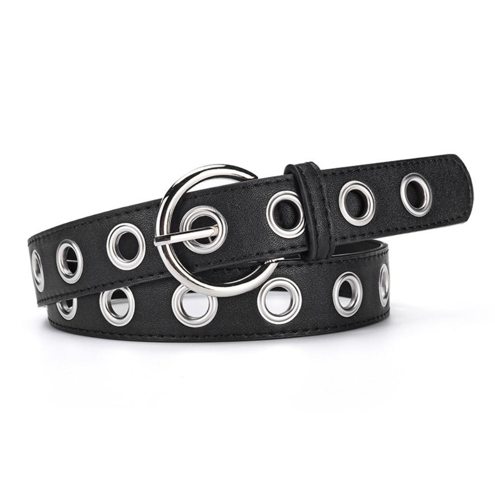 Adjustable Punk Rock Waistband Durable Silver Round Buckle Belt Rock Music Festival Dress-up