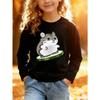 European sizes Kids' Athletic Cartoon Print Round Neck Top, Cartoon Hamster Print Round Neck Kids' Long Sleeve T-Shirt, Cartoon Character