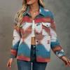 Damen Jacke mit aztekischem geometrischem Print, Revers, Knopfleiste, Langarm, Lockere Passform, Vintage, Lässig, Herbst Winter Mantel