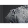 High End Men's Denim Jacket Casual Retro Big Size Stand Collar Zipper Biker Motorcycle Coat