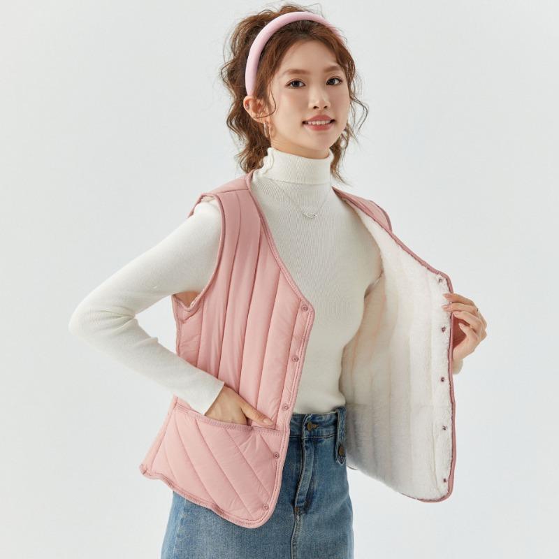 Vestă scurtă de toamnă și iarnă pentru femei, casual, călduroasă, ușoară, practică, cu buzunar, confortabilă, reversibilă