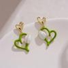 Boucles d'oreilles asymétriques mode coréenne feuilles vertes fleur blanche pour femmes boucles d'oreilles clous perle mignonnes douces bijoux piercing cadeau