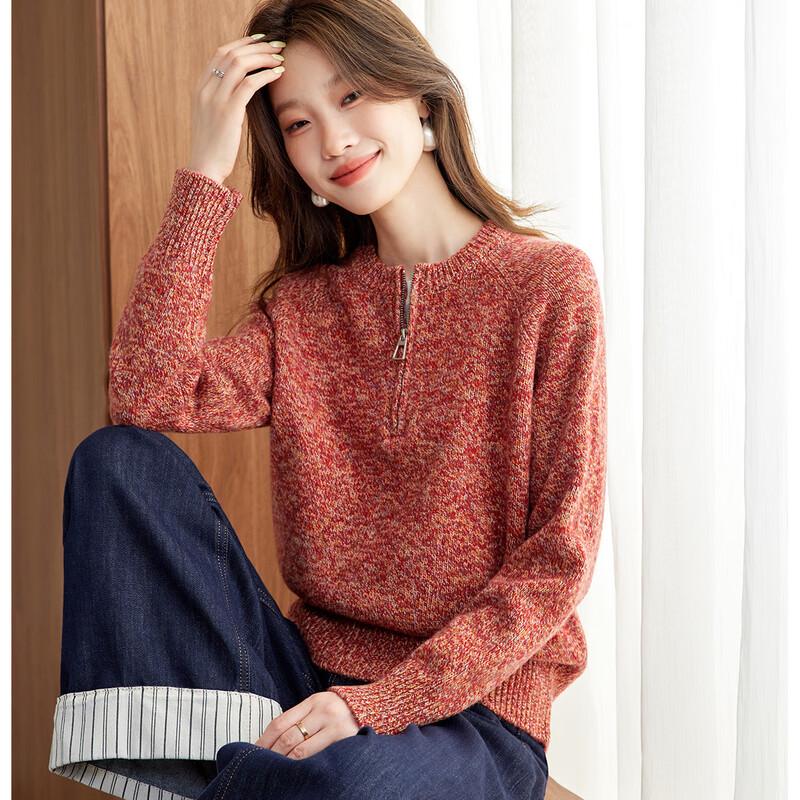 Srcr Women's Premium 100% Wool Half-Zip Knit Sweater