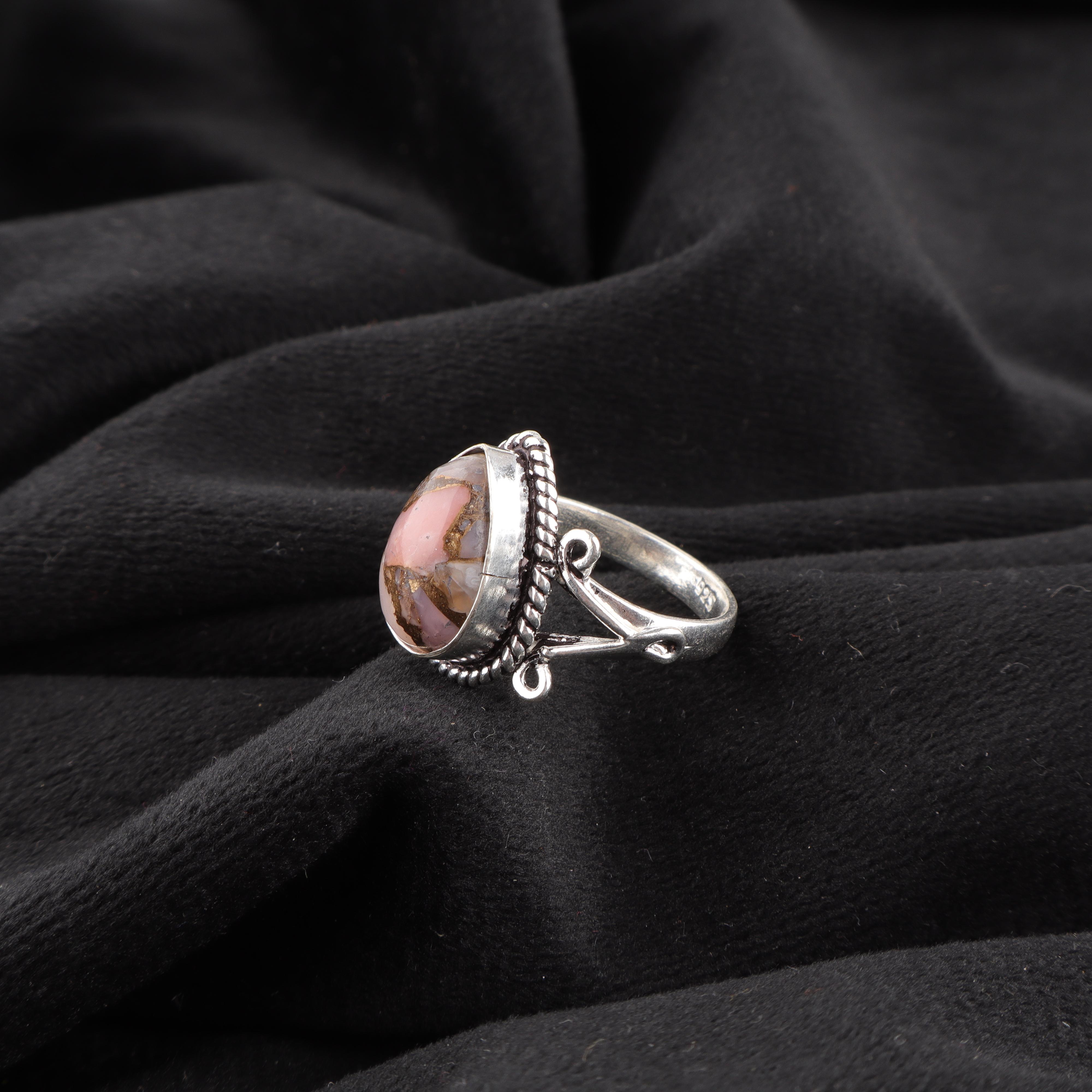 

Кольцо с розовым опалом и бирюзой, Кольцо с драгоценным камнем ручной работы, Кольцо из серебра 925 пробы, Повседневные украшения, Для подарка на помолвку 12 розовый