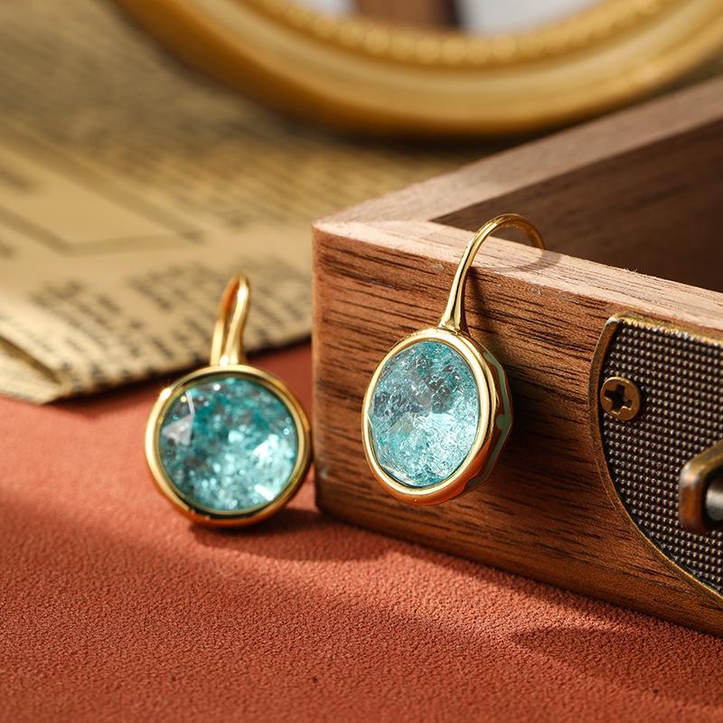 Vintage Minimalist Ice Cracked Stone Hemispherical Women's Light Luxury New Enamel Earrings Are Unique And Exquisite