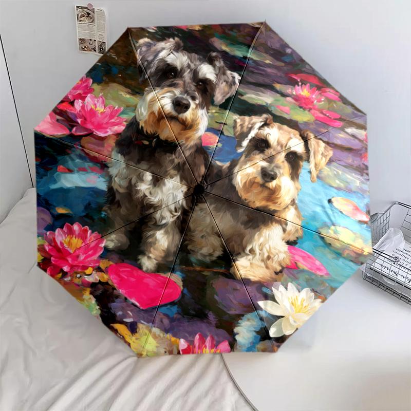 Pink Schnauzer Pattern, Automatic Folding Umbrella, Portable and Foldable Design, 8 Ribs, a Christmas or Birthday Gift.