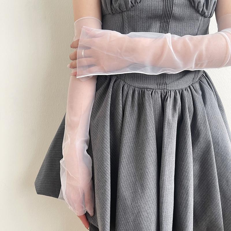 Transparente Mesh Sonnenschutz Lange Armstulpen Sexy Dünne Spitze Tüll Handschuhe Kostümparty Hochzeit Brautkleid Ellbogenhandschuhe