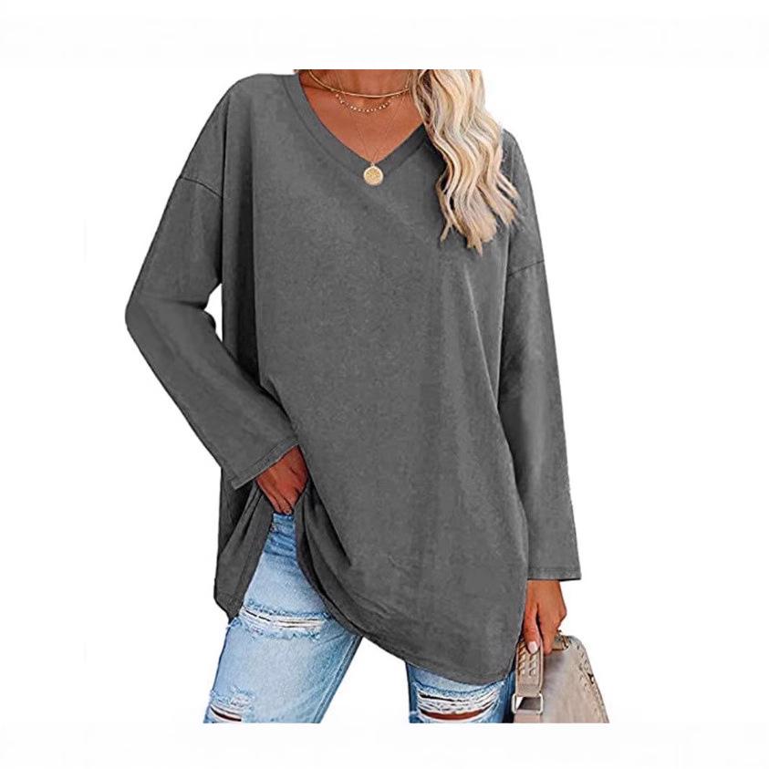 Super Large Multi-color Loose V-neck Women's T-shirt with Drop Shoulder Sleeves