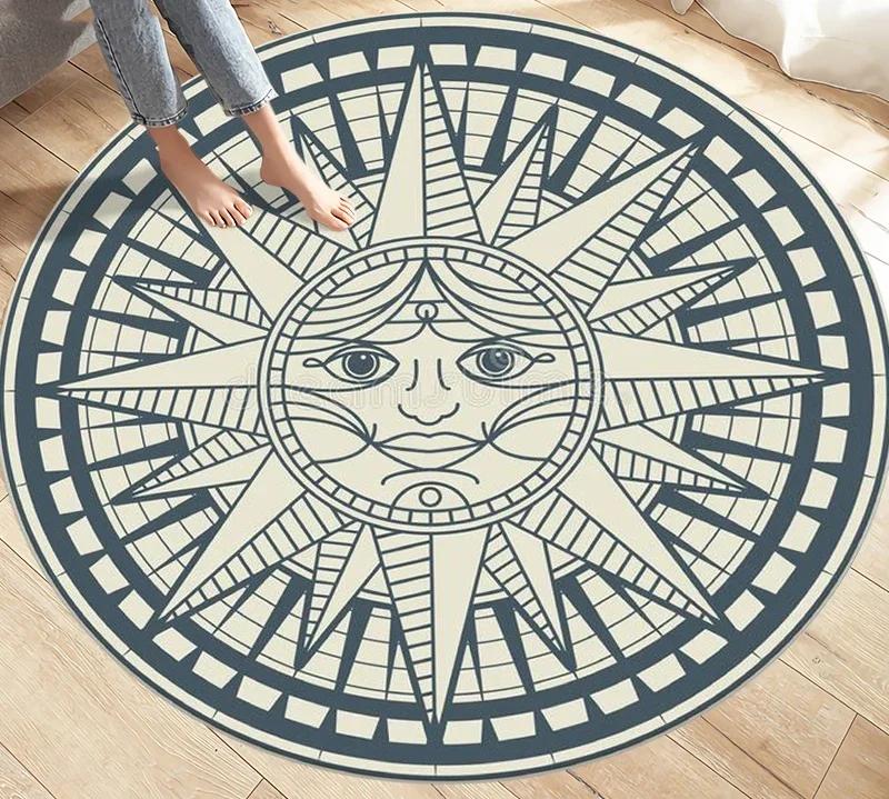 Kompass Schwarz Rund Teppich Bereichsteppich Teppiche für Wohnzimmer Schlafzimmer Heimdekoration Fußmatten Kinder Spiel Rutschfeste Küchenfußmatten