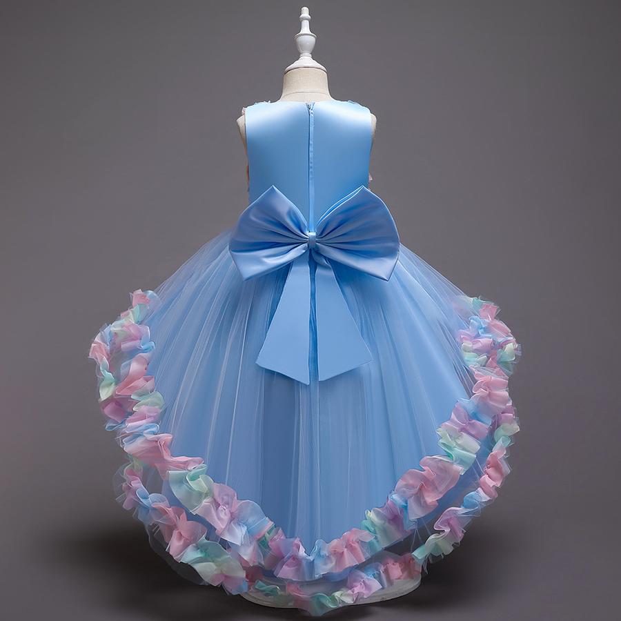 Girls Mesh Flower Runway Dress Children's Party Wedding Princess Dress with Train
