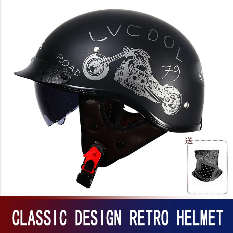 Retro Semi-Helmet Motorcycle Helmet for Men's and Women's Day American Motorcycle Cruise Pedal Helmet Is Universal in Summer