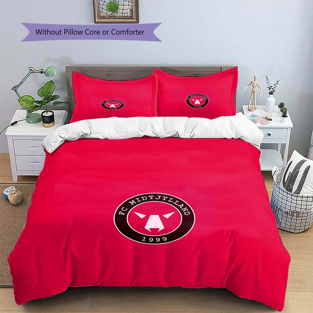 FC Midtjylland Pattern Bedding Quilt Set Home Decoration Gift (1 * Duvet Cover + 2 * Pillowcase Without Core)