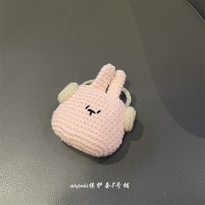

Knitting Cute Pink Sunglasses Rabbit for Apple Airpods1 Generation 2 Generation 3 Generation 4 Generation Pro Bluetooth Earbuds Case Protective Case Apple AirPods Pro Music Rabbit Headset Storage Bag