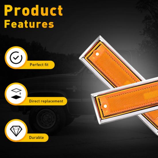 For 1981-91 Chevy GMC Amber Front C/K Bumper Side Marker Light Fender Lamp Shell