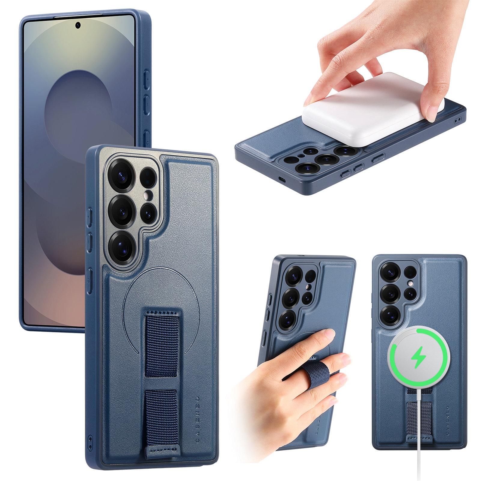 

Для Samsung Galaxy S25 Ultra Магнитный чехол CASENEO Ремешок из ПУ кожи+ПК Противоударный чехол для телефона Blue