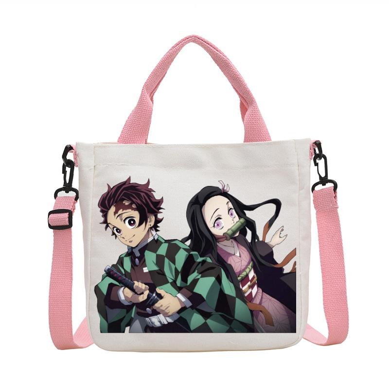 Anime Demon Slayer Canvas Crossbody Bag Cartoon Figures Print Shoulder Bags Fashion Minimalist Commuting Storage Handbag Gifts