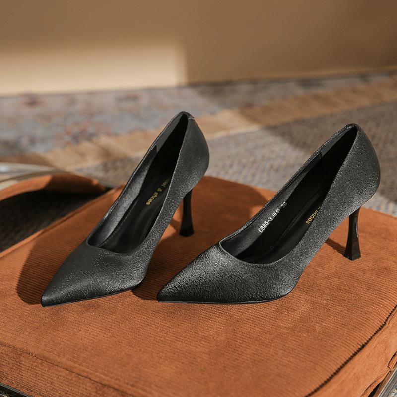 Small High Heels Femininity Simple Pointed Professional Work Single Shoes Sexy Thin Heels Shallow Mouth Women's Shoes