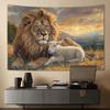 Animal Sunset Nature Lamb And Lion Tapestry Wall Hanging Large Wall Art Decor Flag Backdrop for Bedroom Living Room Dorm