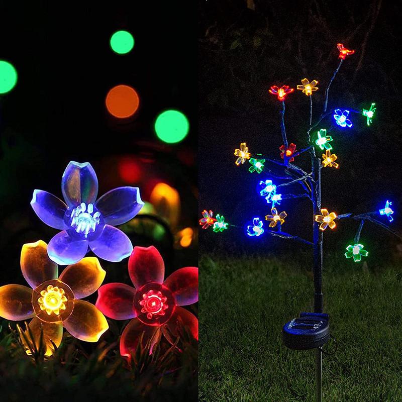 Outdoor Solar Lawn with Cherry Blossom Lights and Fireworks String Waterproof Christmas Restaurant Garden Decoration Lights