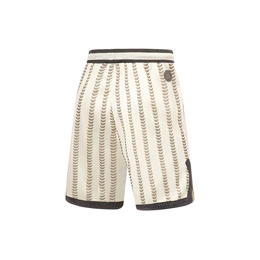 Li Ning Badfive Seven Cities Alliance Conquering Central Plains Printed Striped Mid-Rise Straight Casual Shorts Men Shorts Off-White AAPT605-1
