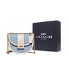 Coach Alie 21 Monogram Color Block Chain Chambray Canvas Print Leather And Fabric Saddle Bag Crossbody Small Women saddle bag C4694-B4SUX