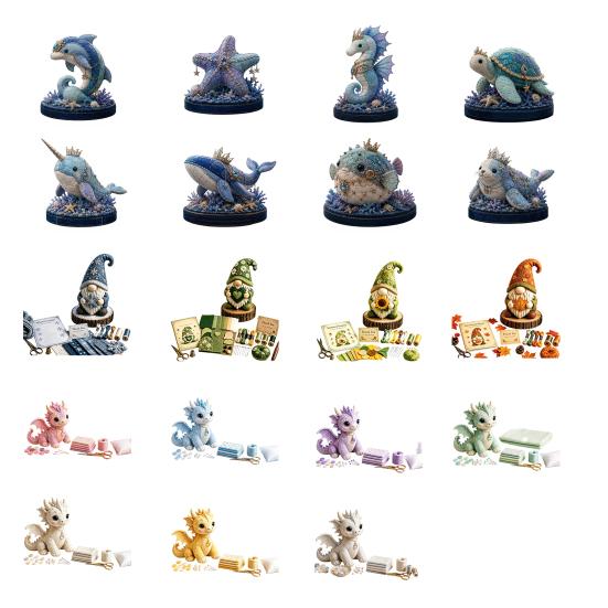 Yousheng DIY Patchwork Meeresbewohner Puppen-Set, Handgemachtes Patchwork-Zwerg Nähset für Heimdekoration, Stoff Cartoon Drachen Patchwork Bastelsets für