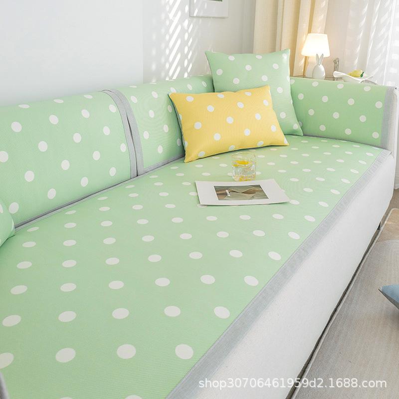 Summer Sofa Cushion Summer Mat Ice Silk Non-Slip Simple Polka Dot Cushion Fresh Summer Backrest Sofa Cover Slipcover