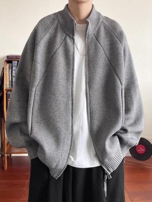 Men's Heavyweight Retro Knitted Cardigan with Zipper - Winter Style for Couples